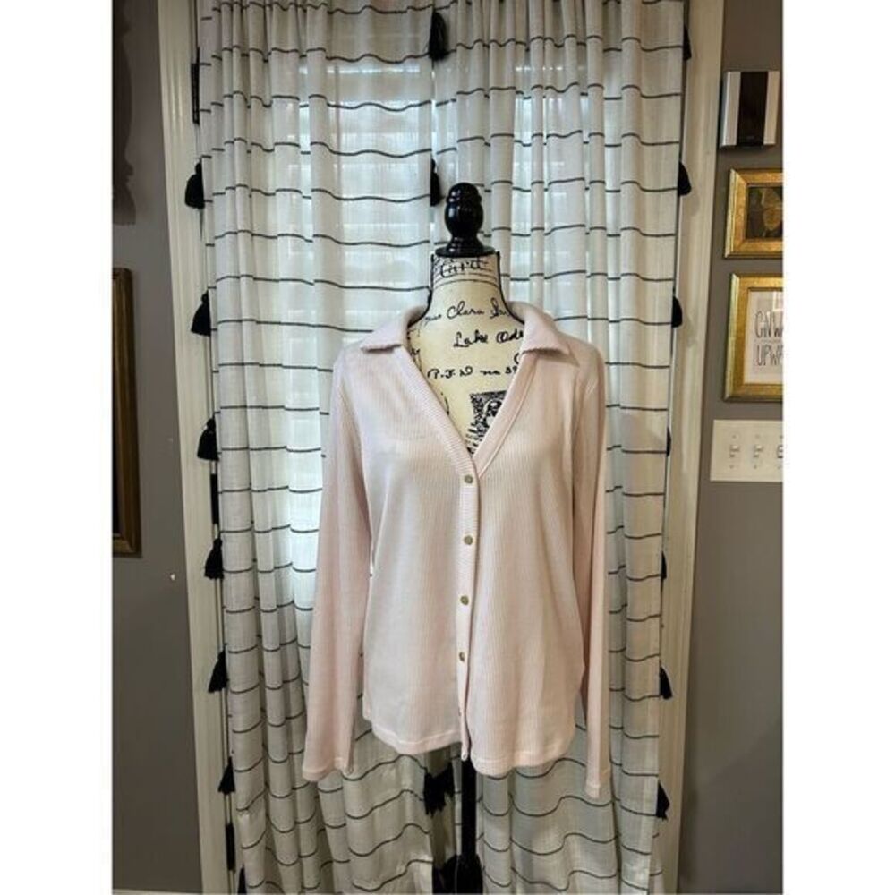Light Pink Ribbed Gold Button Cardigan Size XL